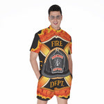 Flaming Firefighter Emblem Print Men's Rompers