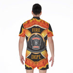Flaming Firefighter Emblem Print Men's Rompers