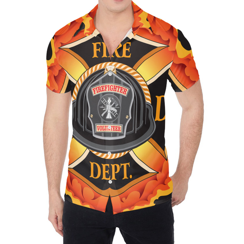 Flaming Firefighter Emblem Print Men's Shirt