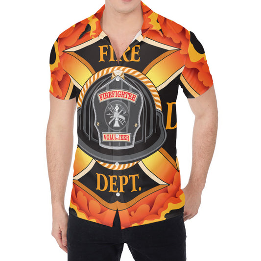 Flaming Firefighter Emblem Print Men's Shirt