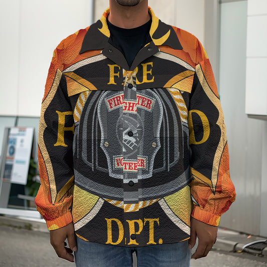 Flaming Firefighter Emblem Print Men's Shirt Jacket
