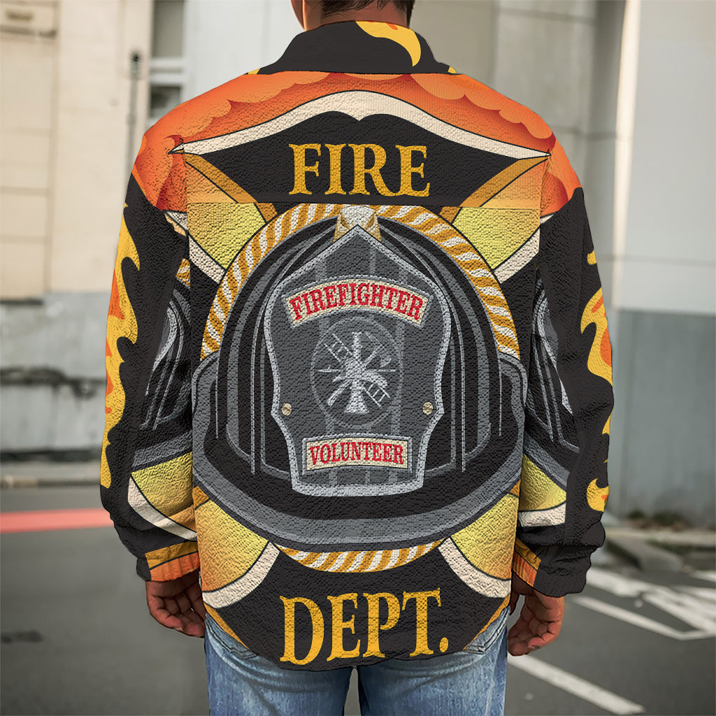 Flaming Firefighter Emblem Print Men's Shirt Jacket