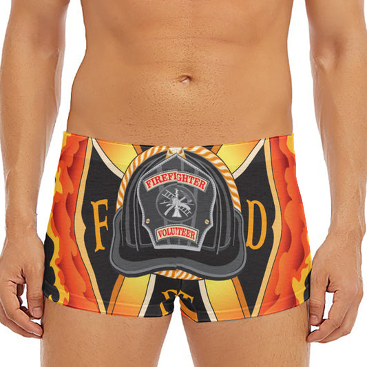 Flaming Firefighter Emblem Print Men's Short Boxer Briefs