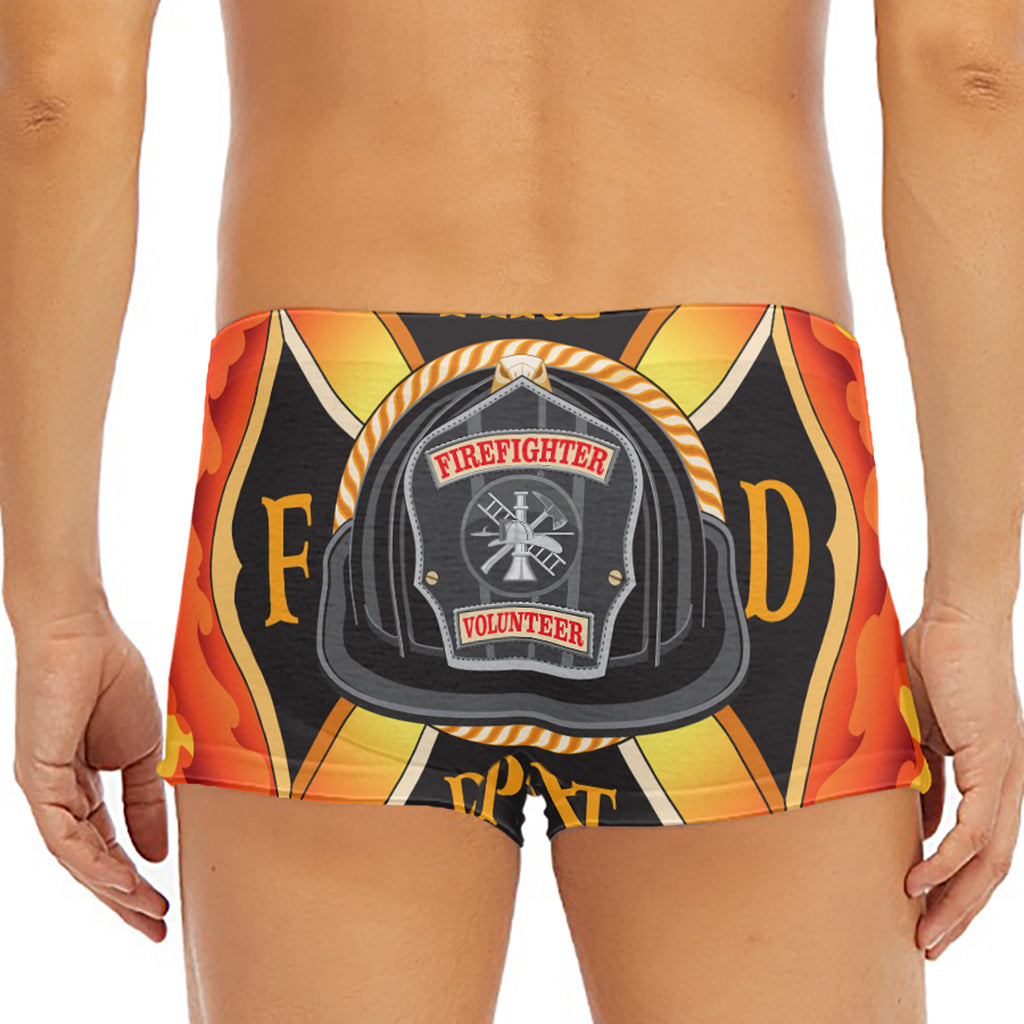 Flaming Firefighter Emblem Print Men's Short Boxer Briefs