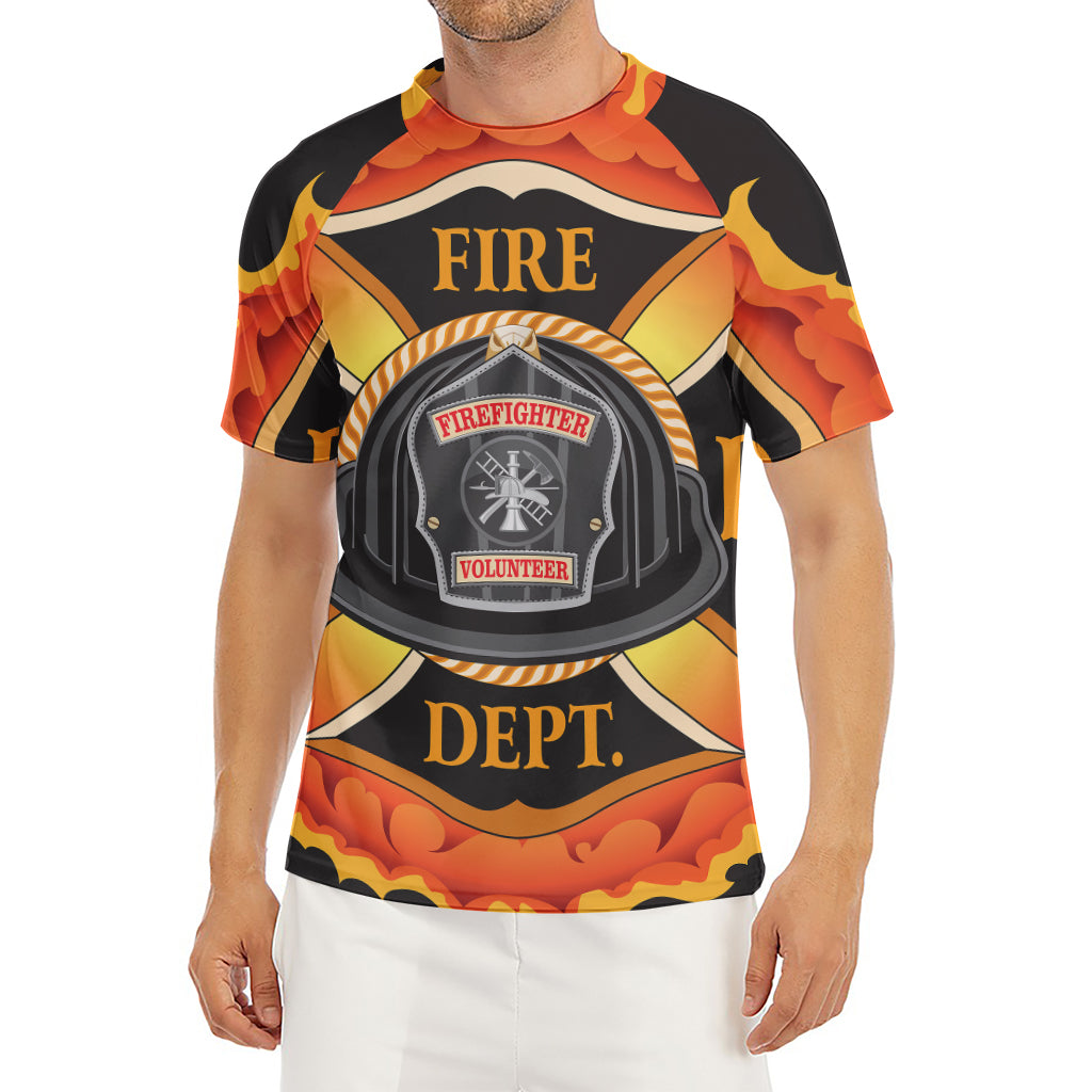 Flaming Firefighter Emblem Print Men's Short Sleeve Rash Guard