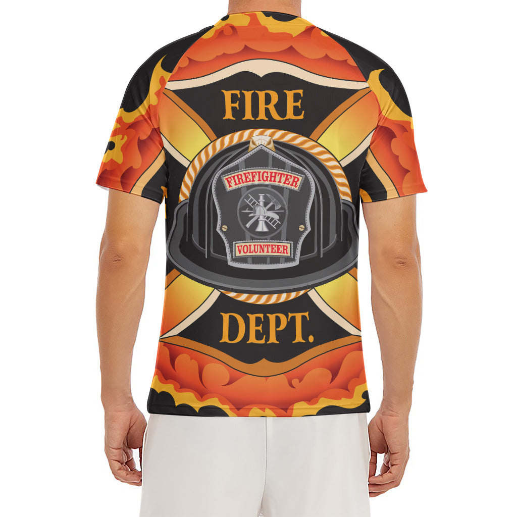 Flaming Firefighter Emblem Print Men's Short Sleeve Rash Guard