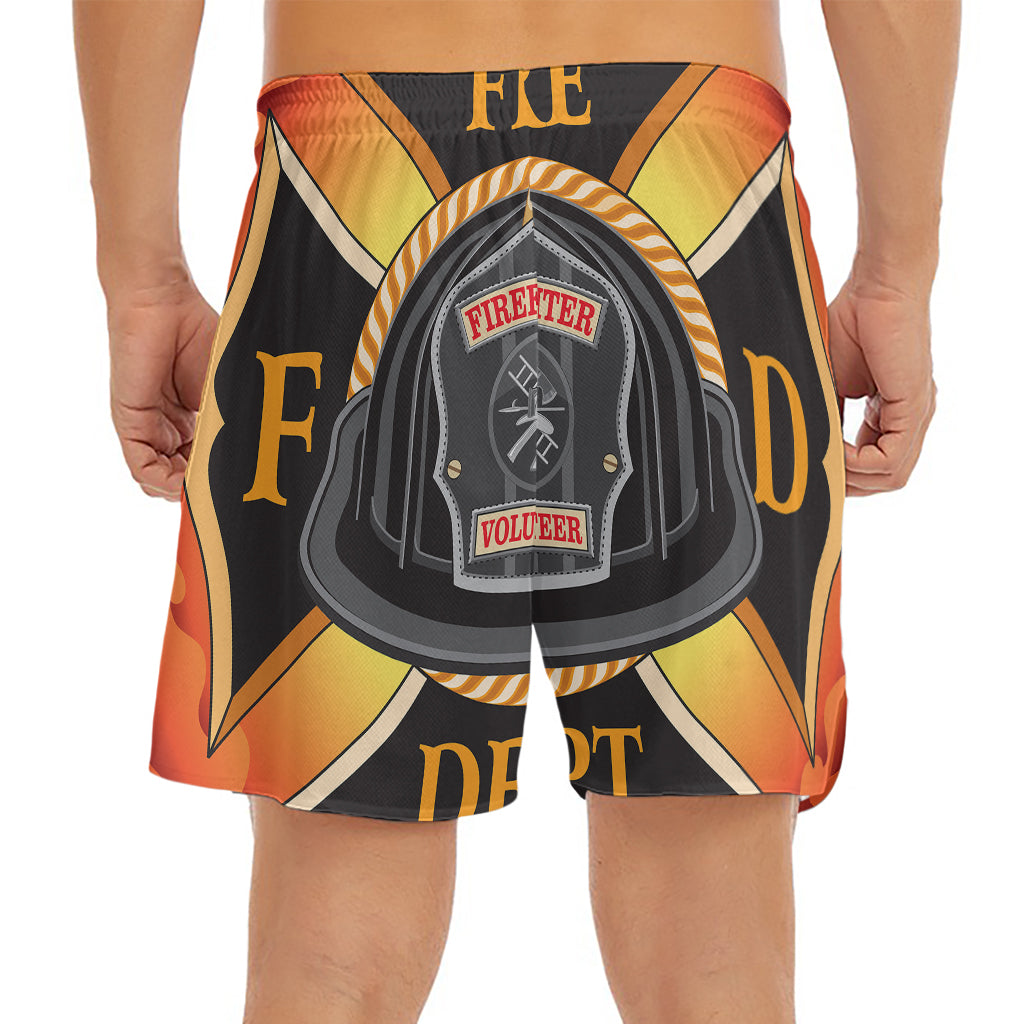 Flaming Firefighter Emblem Print Men's Split Running Shorts