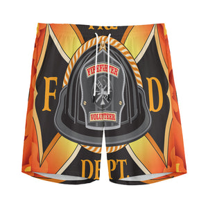 Flaming Firefighter Emblem Print Men's Sports Shorts