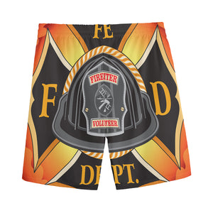 Flaming Firefighter Emblem Print Men's Sports Shorts