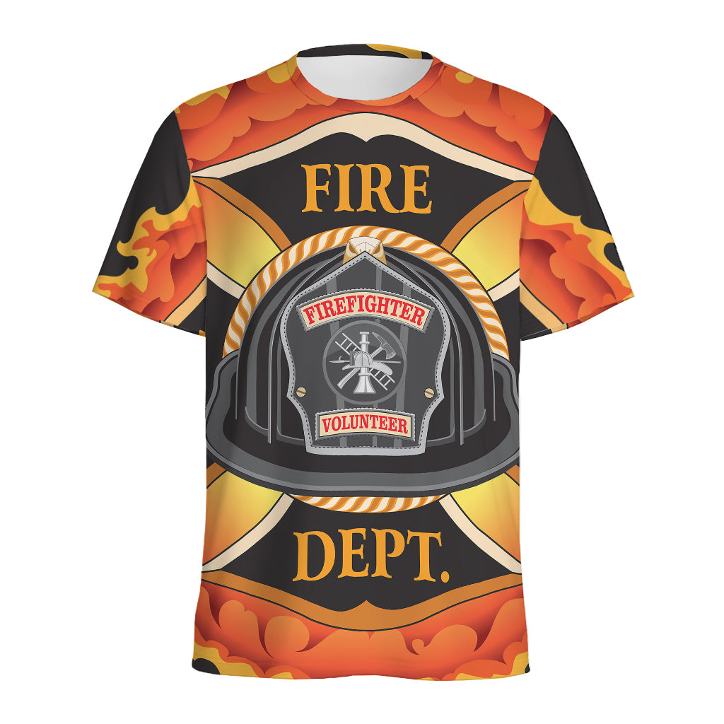 Flaming Firefighter Emblem Print Men's Sports T-Shirt
