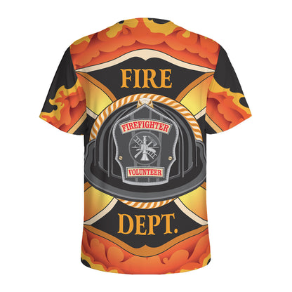 Flaming Firefighter Emblem Print Men's Sports T-Shirt