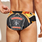 Flaming Firefighter Emblem Print Men's Swim Briefs