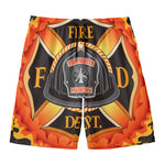 Flaming Firefighter Emblem Print Men's Swim Trunks