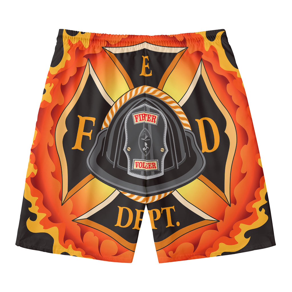 Flaming Firefighter Emblem Print Men's Swim Trunks