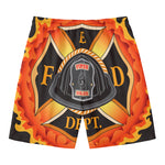 Flaming Firefighter Emblem Print Men's Swim Trunks