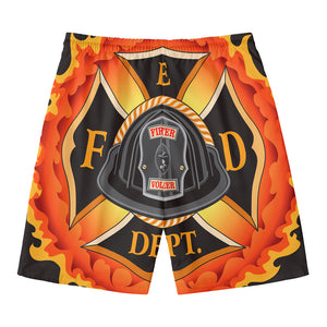 Flaming Firefighter Emblem Print Men's Swim Trunks