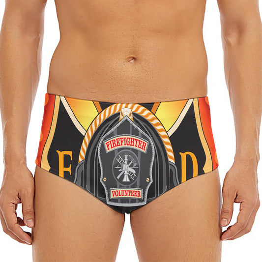 Flaming Firefighter Emblem Print Men's Triangle Swim Briefs