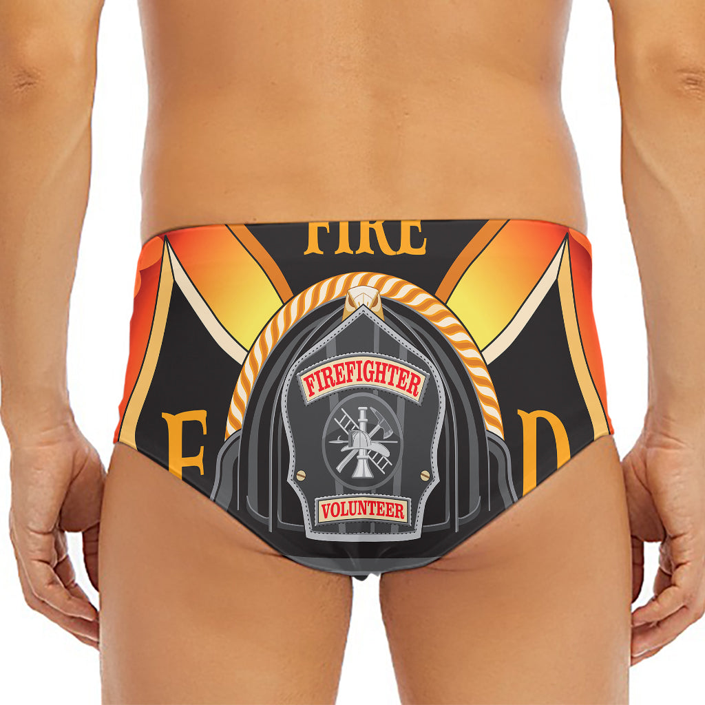 Flaming Firefighter Emblem Print Men's Triangle Swim Briefs