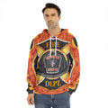 Flaming Firefighter Emblem Print Men's Velvet Pullover Hoodie