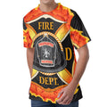 Flaming Firefighter Emblem Print Men's Velvet T-Shirt