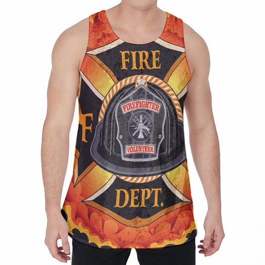 Flaming Firefighter Emblem Print Men's Velvet Tank Top