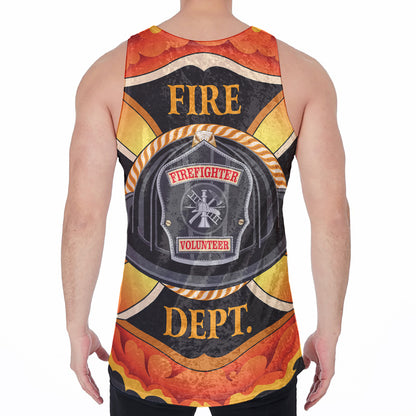 Flaming Firefighter Emblem Print Men's Velvet Tank Top