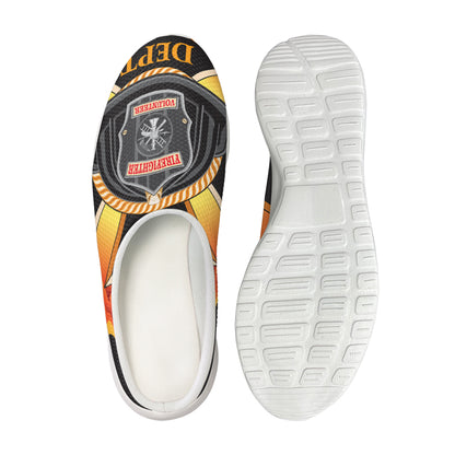 Flaming Firefighter Emblem Print Mesh Casual Shoes
