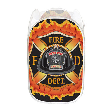 Flaming Firefighter Emblem Print Mesh Laundry Hamper