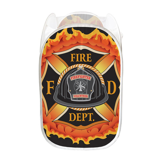 Flaming Firefighter Emblem Print Mesh Laundry Hamper