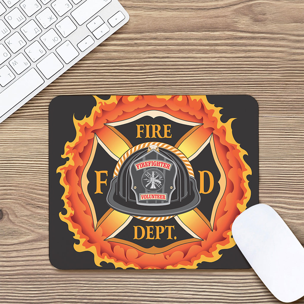 Flaming Firefighter Emblem Print Mouse Pad