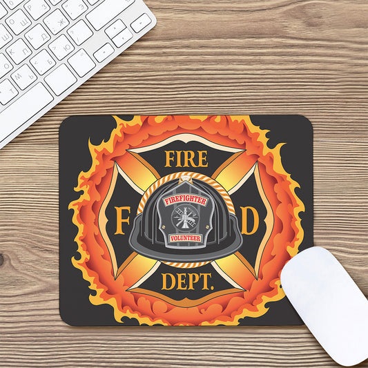 Flaming Firefighter Emblem Print Mouse Pad