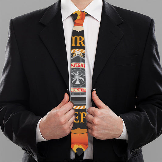 Flaming Firefighter Emblem Print Necktie