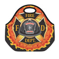 Flaming Firefighter Emblem Print Neoprene Lunch Bag