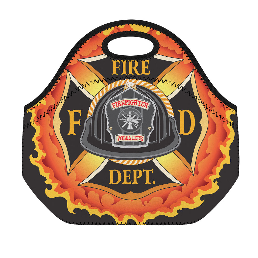 Flaming Firefighter Emblem Print Neoprene Lunch Bag