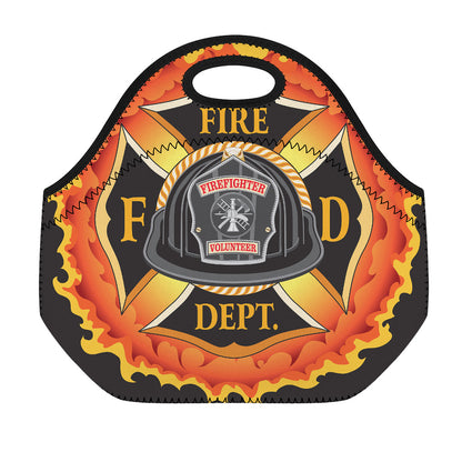 Flaming Firefighter Emblem Print Neoprene Lunch Bag