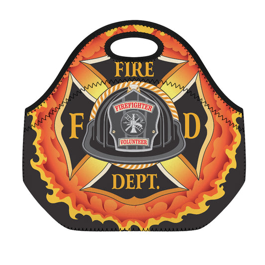 Flaming Firefighter Emblem Print Neoprene Lunch Bag