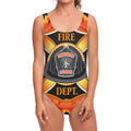 Flaming Firefighter Emblem Print One Piece Swimsuit