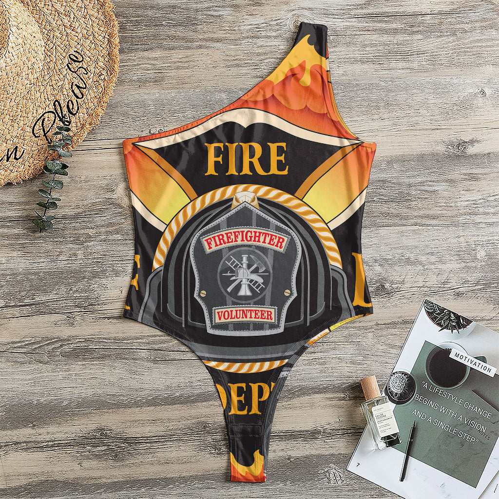 Flaming Firefighter Emblem Print One Shoulder Bodysuit