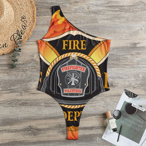 Flaming Firefighter Emblem Print One Shoulder Bodysuit