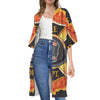 Flaming Firefighter Emblem Print Open Front Beach Cover Up