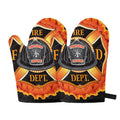 Flaming Firefighter Emblem Print Oven Mitts