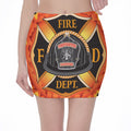 Flaming Firefighter Emblem Print Pencil Mini Skirt