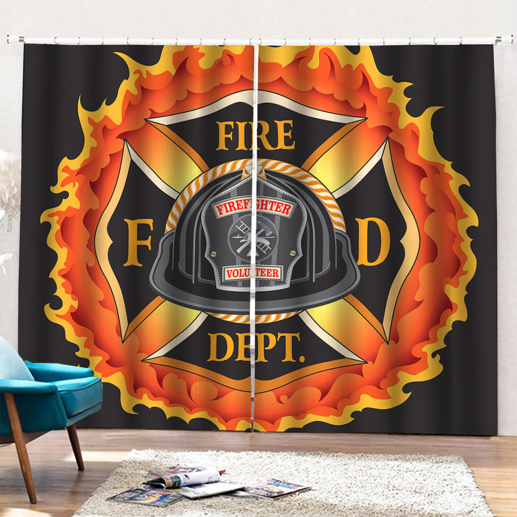 Flaming Firefighter Emblem Print Pencil Pleat Curtains