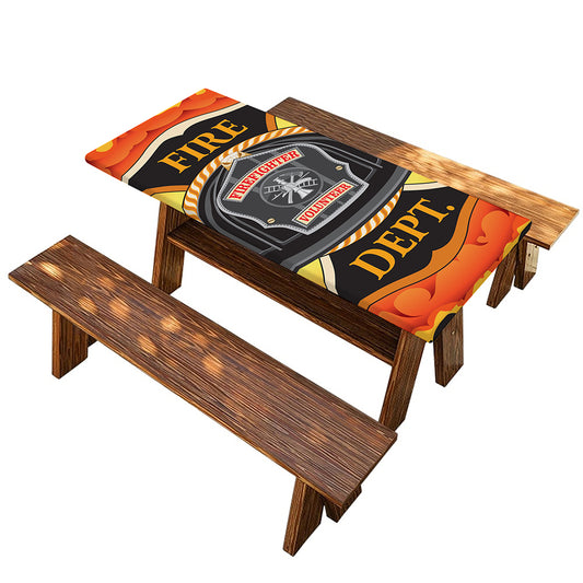 Flaming Firefighter Emblem Print Picnic Table Cover