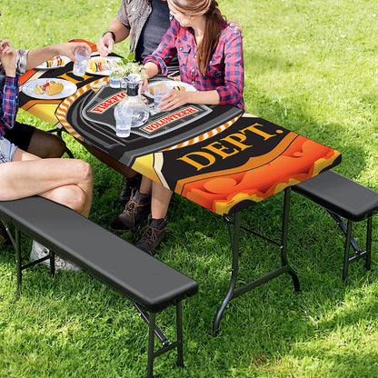 Flaming Firefighter Emblem Print Picnic Table Cover