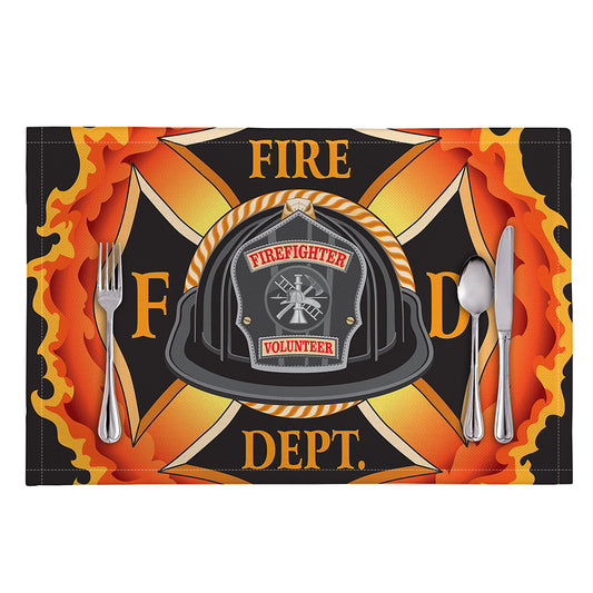 Flaming Firefighter Emblem Print Placemat