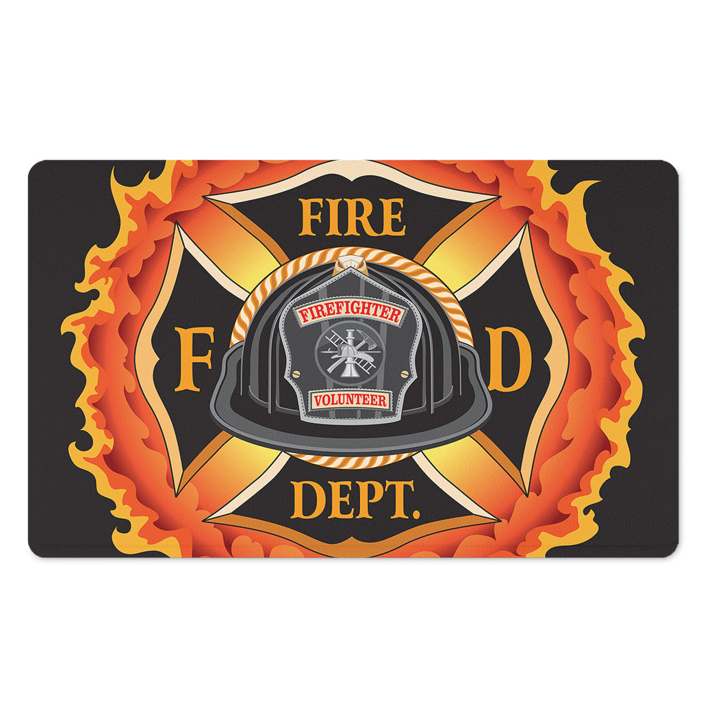 Flaming Firefighter Emblem Print Polyester Doormat