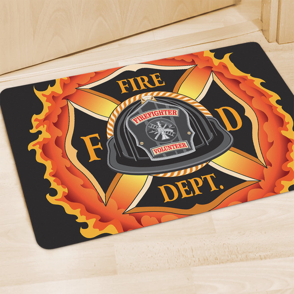 Flaming Firefighter Emblem Print Polyester Doormat