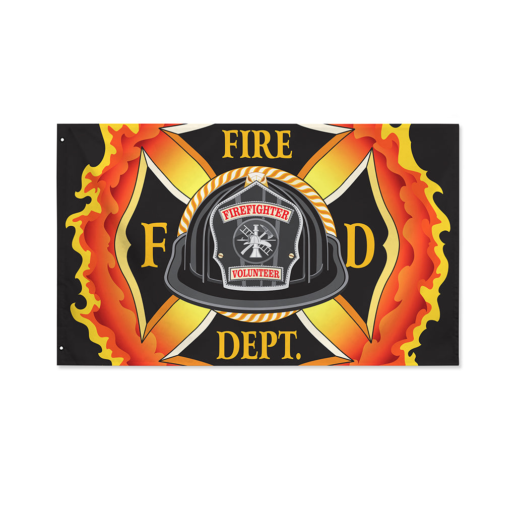 Flaming Firefighter Emblem Print Polyester Flag