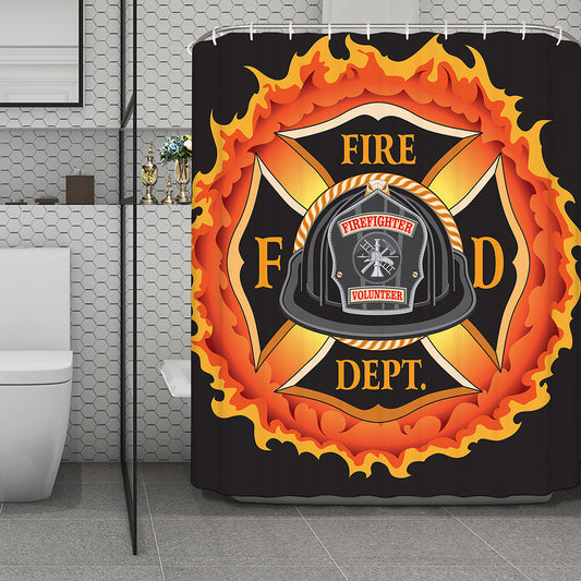 Flaming Firefighter Emblem Print Polyester Shower Curtain